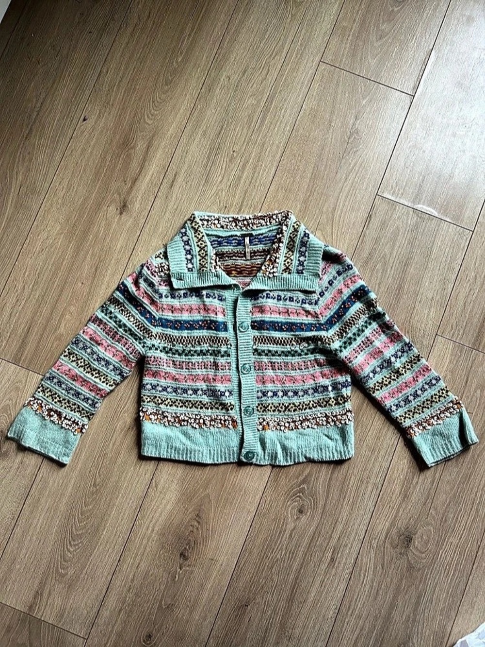 Free People We The Free Mermaid Cardi Striped Cardigan Green & Pink